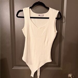 SO Cream Ribbed V-Neck Bodysuit